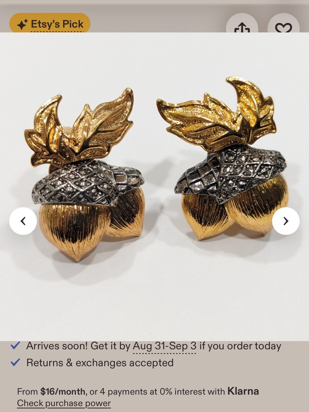 Avon elegant acorns collection oak leaves clip ons.